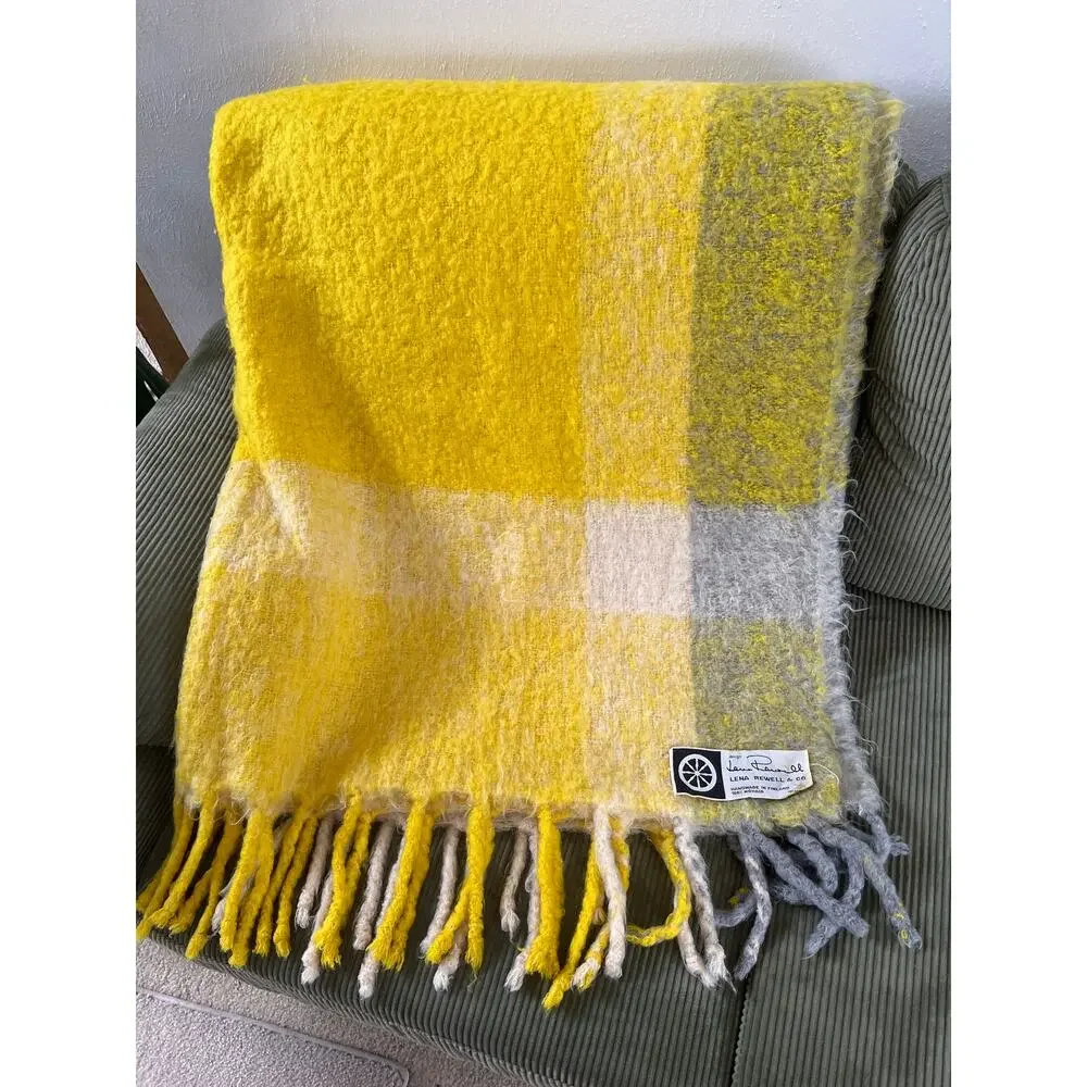 Vintage Lena Rewell 100% Mohair Yellow Made in Finland Throw Blanket